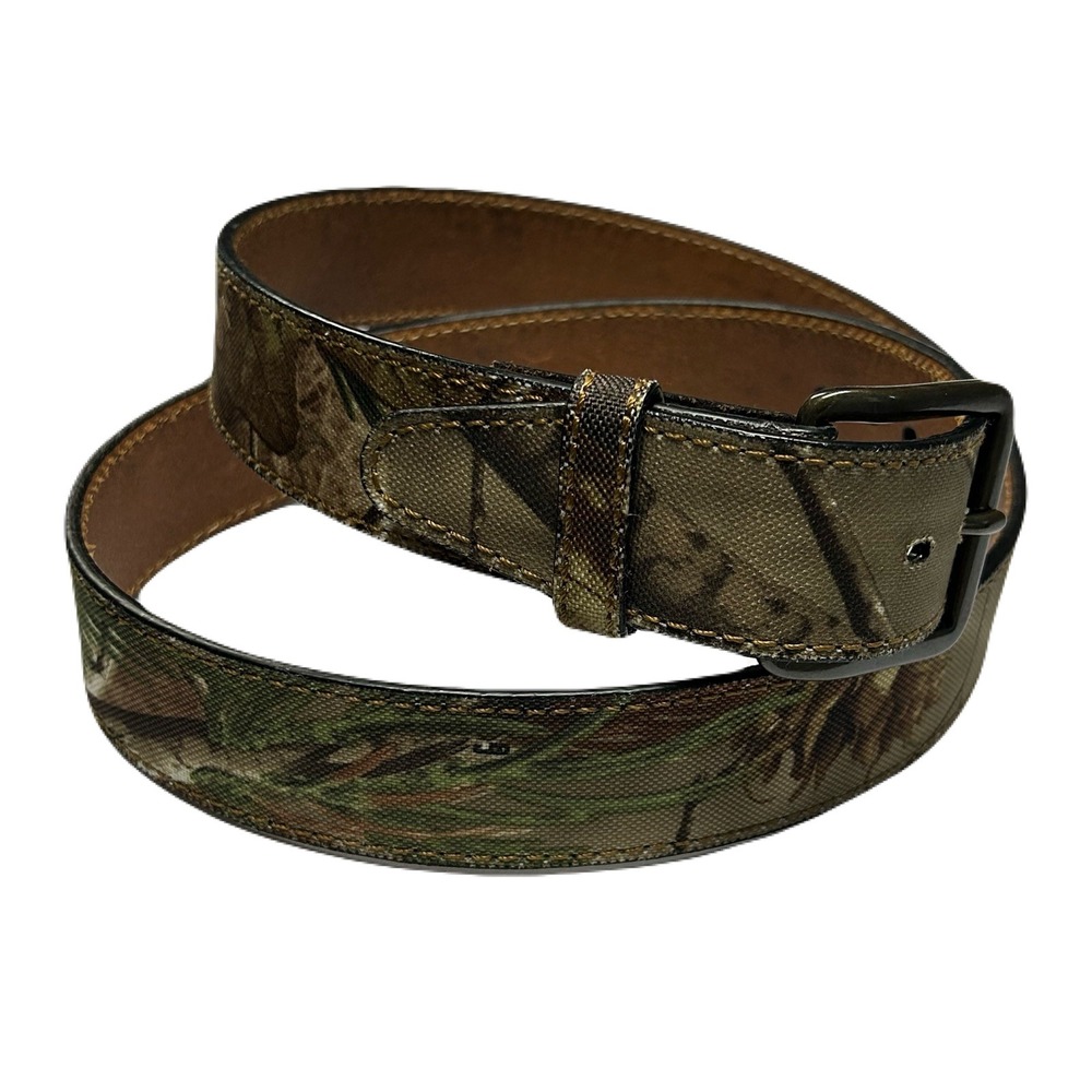 Mens Camo Print Leather Belt 1.5" Size 40 Woodland Camouflage‎ Hunting Rugged